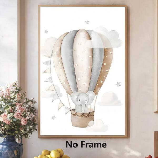 1 Piece,The Elephant In A Hot Air Balloon, Modern Frameless Art Decoration Painting, Printed Posters Mural, Waterproof Canvas,Suitable For Home, Office, Bedroom, Living Room, Study, Bathroom, Bar, Wall Arts And Home Decoration, Is An Ideal Holiday Gift