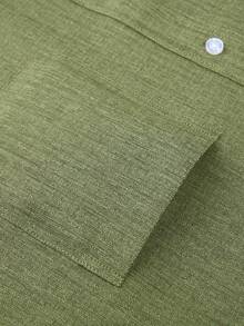1 pièce Chemise à col montant vert foncé à manches longues pour hommes, Top polyvalent décontracté chic, coupe slim résistant aux fripons, entretien facile, bureau - Vert - Voir 9