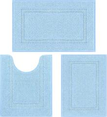 HEBE Soft Fluffy Bathroom Runner Rugs Set Of 3 Bath Mats With U Shape Toilet Rugs Non Slip Washable Bath Rugs Absorbent Bathroom Carpet For Shower Tub - Màu xanh nhạt - Xem 9