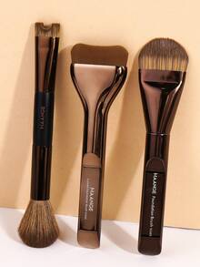 MAANGE 1pc/2pcs/3pcs Professional Aluminium Face Makeup Brush Set,Tongue Type Ultra-Thin Foundation Brush,One Line Shape Foundation Brush,Double-Head Brush,Nose Shadow Brush,Can Be Used For Foundation Concealer Brush, Liquid Foundation Brush,These Using Soft Fibers And Gentle On The Skin,Suitable For Daily Use And Travel,Portable Travel Makeup Brush Set,Gift For Women & Girls - Chocolate Brown - View 1