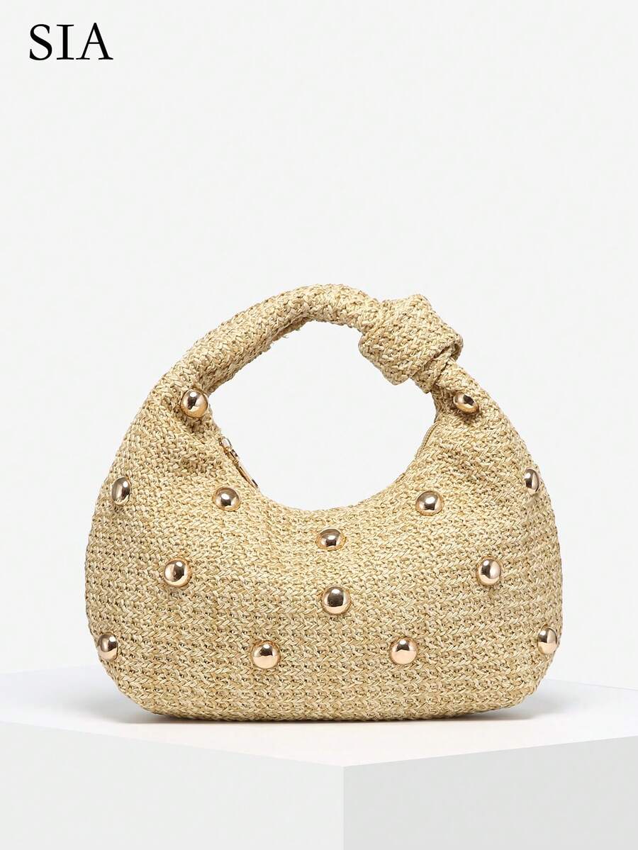 1 件女士复古休闲安哥拉绒面革豹纹波西米亚镂空钩针贝壳仿皮单肩包/腋下法棍包，适合外出、约会、通勤 - 杏色 - 查看 1