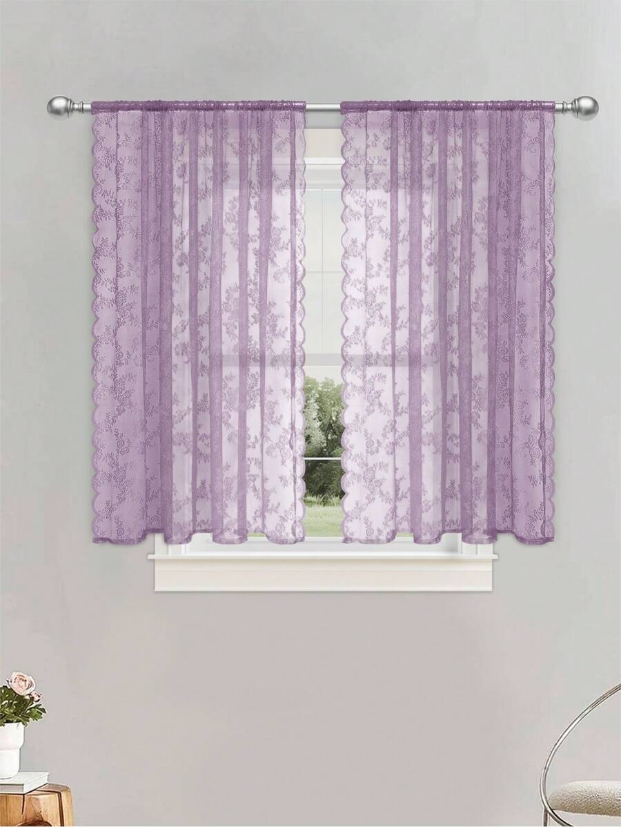 1 件阳台鞋柜罩装饰窗帘，厨房装饰蕾丝帷幔 - 淺紫 - 查看 1