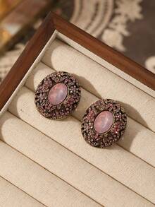 Brincos Redondos Versáteis e Requintados de Design Medieval na Moda, Incrustados com Strass Coloridos, Adequados para Uso Diário, Festivais, Festas, Cerimônias e Acessórios de Presente para Mulheres