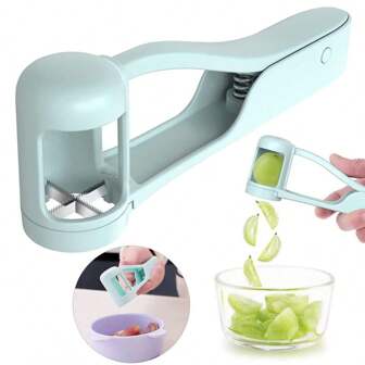 Manual Fruit Slicer - Stainless Steel Blades, Handheld Square Shape, For Grapes, Strawberries And Cherries - Quick Safe Slicing, No Electricity, Fruit Slicer, Modern Kitchen Tool