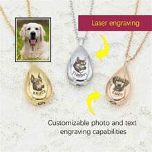Personalized Pet Cremation Jewelry Sketch Urn Necklace Pendant With Engraved Photo, Memorial Gift For Cat/Dog Mom