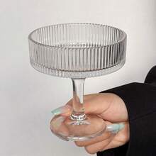 1pc INS Style Home Dessert Pudding Striped Tall Glass Cup For Ice Cream, Cold Drinks, Cocktails, Etc.