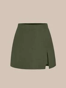 Women's Slim Fit Mini Skort With Side Zipper Casual Asymmetrical Split Hemline Skirts For Daily - xanh quân đội - Xem 7