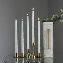 35cm/25cm Pearl White Taper Candles - Elegant Floral Print Wedding ...