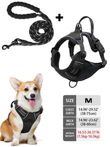 High Reflective Dog Harness Leash Collar Set, Adjustable Padded Dog Vest, Reflective Non-Obstructive Pet Oxford Vest With Front & Back Easy Control Handles, Comfortable, No-Choke Design Pet Vest Leash Collar Set - Ideal Choice For Outdoor Adventure, Multiple Sizes - Suitable For Small, Medium And Large Pets (If In Doubt Between 2 Sizes, Opt For The Larger Size As It Can Be Adjusted)