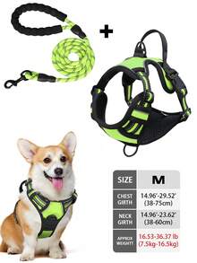 High Reflective Dog Harness Leash Collar Set, Adjustable Padded Dog Vest, Reflective Non-Obstructive Pet Oxford Vest With Front & Back Easy Control Handles, Comfortable, No-Choke Design Pet Vest Leash Collar Set - Ideal Choice For Outdoor Adventure, Multiple Sizes - Suitable For Small, Medium And Large Pets (If In Doubt Between 2 Sizes, Opt For The Larger Size As It Can Be Adjusted)