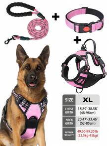 High Reflective Dog Harness Leash Collar Set, Adjustable Padded Dog Vest, Reflective Non-Obstructive Pet Oxford Vest With Front & Back Easy Control Handles, Comfortable, No-Choke Design Pet Vest Leash Collar Set - Ideal Choice For Outdoor Adventure, Multiple Sizes - Suitable For Small, Medium And Large Pets (If In Doubt Between 2 Sizes, Opt For The Larger Size As It Can Be Adjusted)