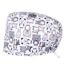 1pc Adjustable Polyester Cartoon Rabbit Print Protective Cap, Comfortable For Medical, Research, Office, Home Use, All Seasons