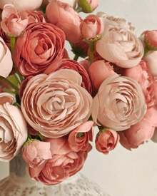 36pcs Ranunculus Artificial Flower Light Champagne Silk Flowers Faux DIY Bouquet For Wedding Engagement Centerpieces Arrangements Bridal Shower Decorations Home Decor