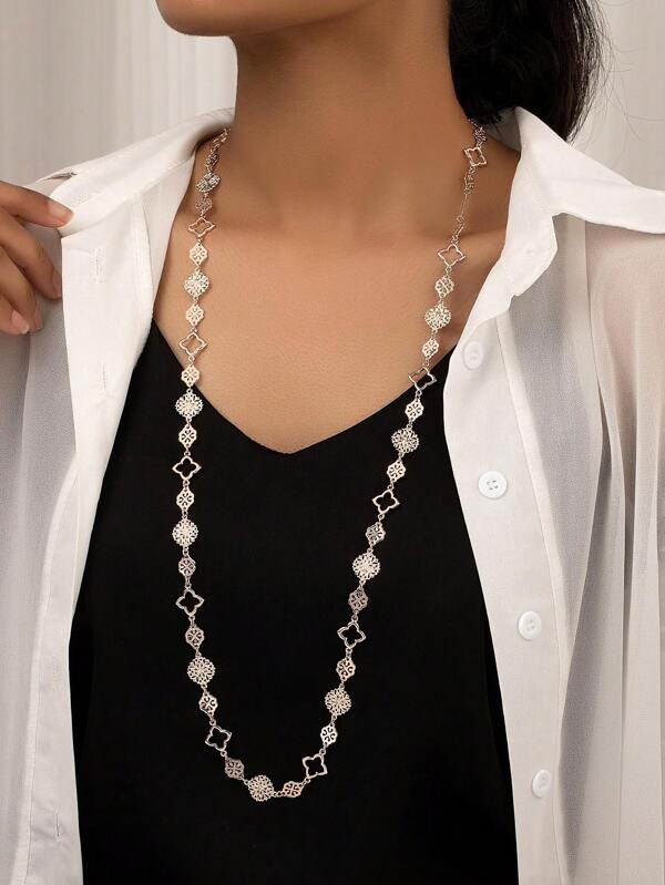 1 buc colier/lanț de pulover lung cu flori goale, elegant vintage, potrivit pentru ținutele zilnice, de petrecere și de evenimente ale femeilor