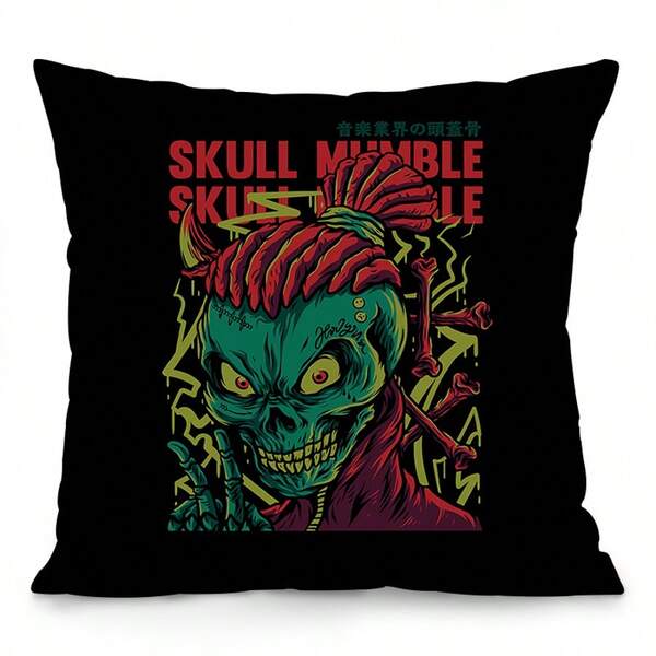 1 fronha com tema de Halloween. O padrão de encontro de monstros cria uma atmosfera festiva e decora a almofada. Adequado para decorar sofás, camas, carros, etc., adequado para uso durante todo o ano e pode realçar a estética da casa. (Enchimento de almofada não incluído)