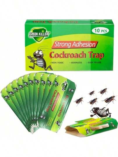 [Atrapacucarachas adhesivo fuerte Green Killer] 10 piezas, súper pegajoso, eficaz para atrapar cucarachas, adecuado para usar en hogares, restaurantes, hoteles, oficinas y otros lugares, simple y fácil de usar, prevención a largo plazo de cucarachas, fácil de limpiar, el poderoso asesino de cucarachas de Green Killer, una herramienta nueva, esencial y más vendida para el control de plagas en el hogar.