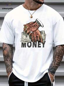 Men's Sports T-Shirt With Money Pattern Print - White - View 12