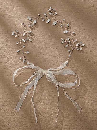 1pc Korean Style Bride Headband, Versatile Ribbon Hair Accessory, Handmade Beaded Braided Headpiece, Lightweight Luxury Crystal Hairband