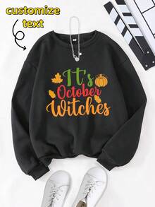 1pc Unisex Customizable Text Black Hoodie, Suitable For Casual Everyday Wear And Halloween Theme Personalization, Fits Halloween And Casual Occasions - Black - View 2
