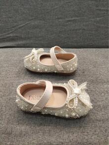 婴儿时尚平底鞋，宝宝春夏学步鞋，全水晶和珍珠装饰蝴蝶结公主鞋，适合女孩，适合派对、正式穿着、度假 - 白色 - 查看 6