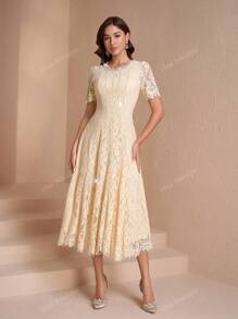 Elegant Round Neck Fitted & Slim Women's Luxurious Dress, Glamorous & Sexy For Party