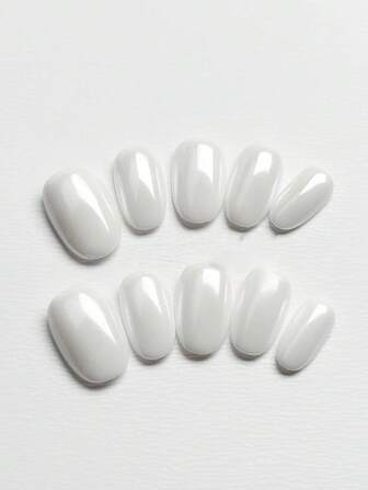 10pcs Pure Handmade Press On Nails Short Almond Nails White Nails Y2k Simple Gentle Style Plain For Women And Grils Spring Summer Fall Winter Season Festivals Valentine's Day And Dailys Life Use