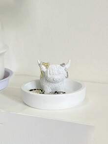 1个创意苏格兰高地牛首饰碟，创意可爱奶牛收纳架，可爱别致的设计，桌面必备，现代抽象艺术树脂雕塑，适用于家居装饰、房间装饰、客厅餐桌装饰、餐桌办公桌摆件，现代家居装饰，适合客厅和卧室，中心装饰品，母亲节礼物，毕业礼物，婚礼装饰 - 彩色 - 查看 3
