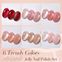 Jelly Nail Polish Set 6 Colors Sheer Nude L Red Pink Brown Colors Quick Dry Nail Polish Kit For Diy Nail Art Salon Home Gifts-0345 - 6 chiếc sơn móng tay JellyNude - Xem 3