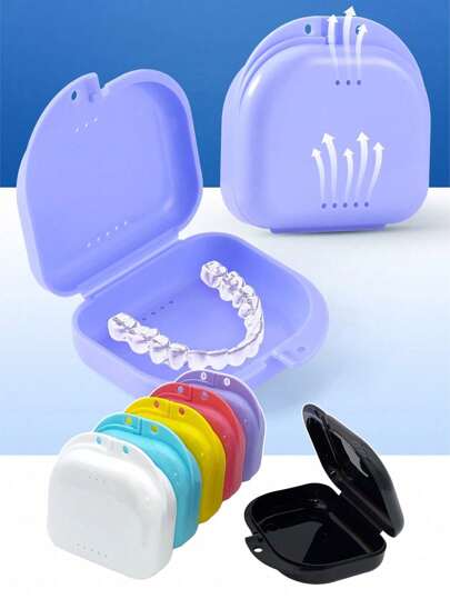 2/3PCS New Dental Mouth Guard Container Orthodontic Retainer Case With Vent Holes, Mini Portable Denture Box, Ventilated Orthodontic Appliance Storage Box, False Teeth Case, Simple Solid Color Denture Container, Plastic Denture Storage Case, Portable False Teeth Storage Case With Holes, 1PC