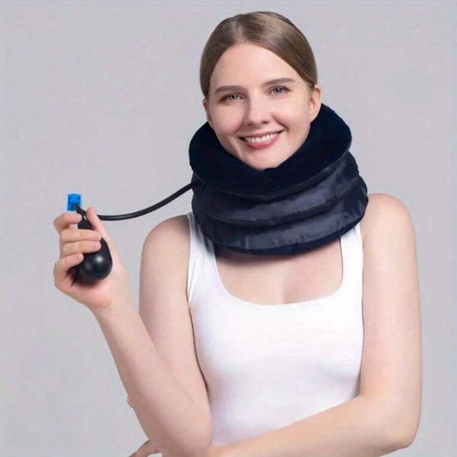 Neck Stretcher, Neck Traction Device, Adjustable Inflatable Neck Traction Device For Instant Neck - Comfort Padded Support With Blue Valve, Ideal For Home & Office Fitness Use, Posture Improvement | Adjustable Design | Soft Padding - Blue - View 1
