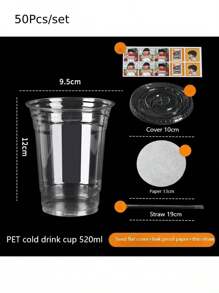 10pcs 20Pcs 50pcs/Set 360/400/420/500/520ml Plastic Drinking Cups With Lids Disposable Cups For DIY Iced Coffee Smoothie Cold Drinks Thick Direct Drinking Cup Milkshake Hot Coco Birthday Party Supplies With Random Kawaii Sticks
