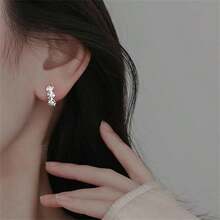 925纯银小玫瑰花圆形耳环，镶嵌AAA级锆石，女士魅力订婚结婚首饰 - 銀色 - 查看 2