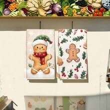 1set/2pcs/100pcs Christmas Gingerbread Man Pattern Kitchen Towels And Dish Towels, Suitable For Interior Decoration In Restaurants, Kitchens, Bathrooms, Party Decorations, Can Be Given As Holiday Gifts - Multicolor - View 6
