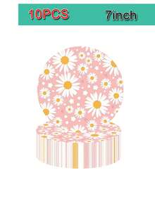 Juego de 10 piezas/Set de platos, tazas y servilletas desechables con estampado de margaritas, suministros para fiestas con tema floral, juego de vajilla para bodas, baby shower, fiestas de cumpleaños, color rosa - Multicolor - Ver 12