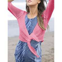 Women's Casual Boho Knitted Crop Cardigan Long Sleeve Plain Top With Slight Stretch - Pink - View 3