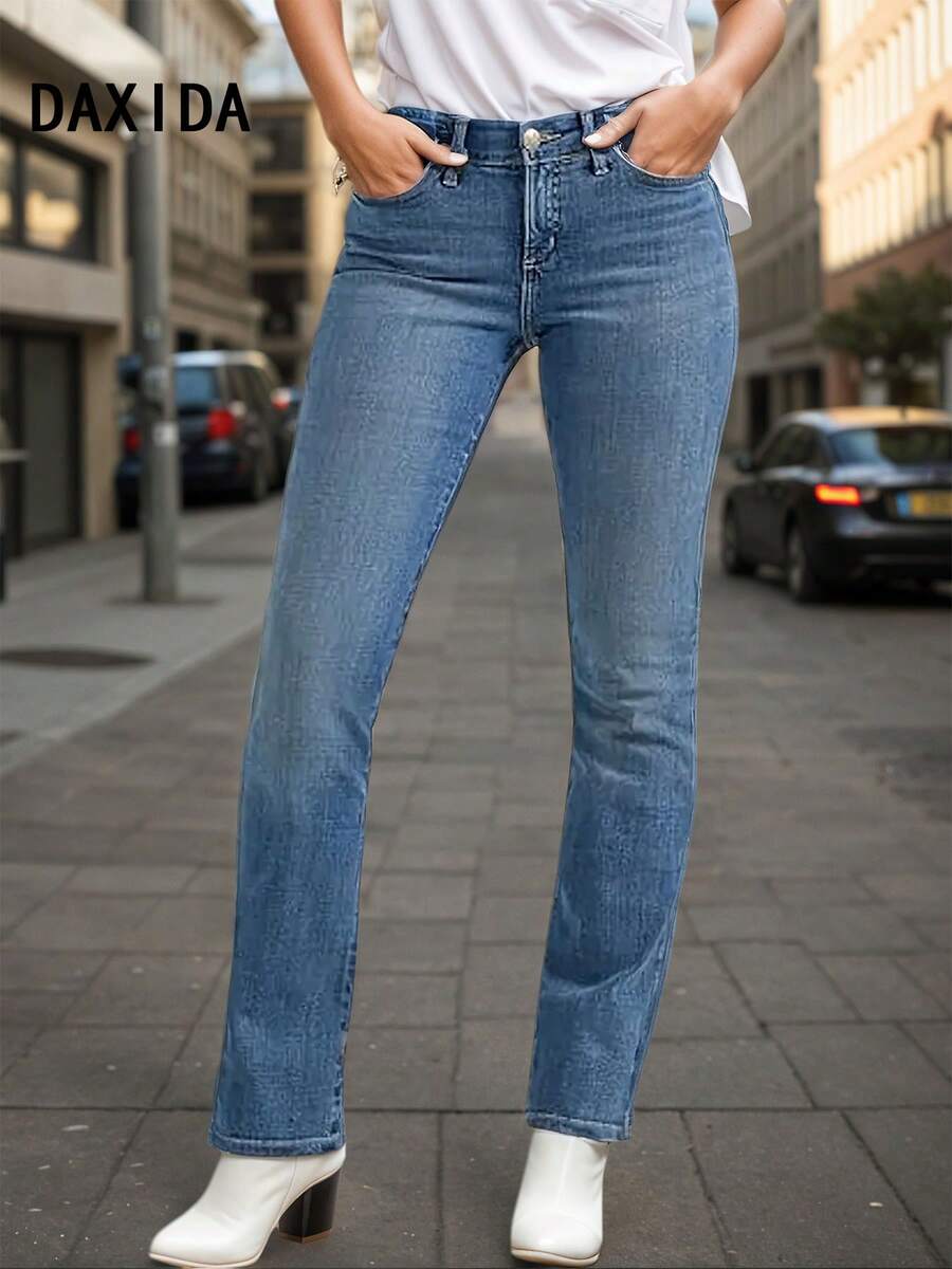 DAXIDA 2025 Women's Ultra-Comfort Flex Motion Bootcut Jeans - Casual & Elegant Straight-Leg Denim Pants With Pockets, High-Waisted Design, Machine Washable, Perfect For Casual Attire,Outdoor, Street, And Formal Wear - 深藍色 - 查看 1