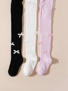 1/3 双女婴可爱蝴蝶结装饰紧身裤袜，适合所有季节的女童浪漫风格紧身裤