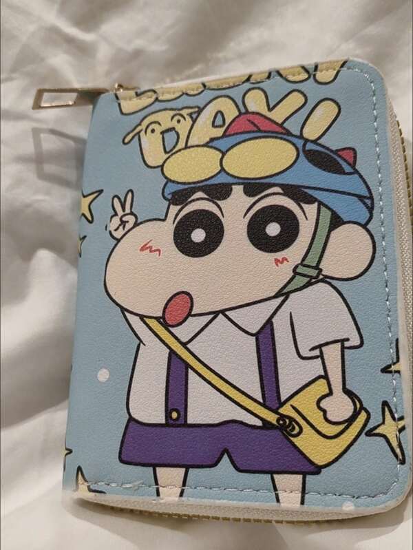 CRAYON SHINCHAN Crayon Shin-Chan Cartoon Student Multi-Slot, Large-Capacity Zipper Wallet, Anti-Theft, Cute Coin Purse, Card Case Integrated