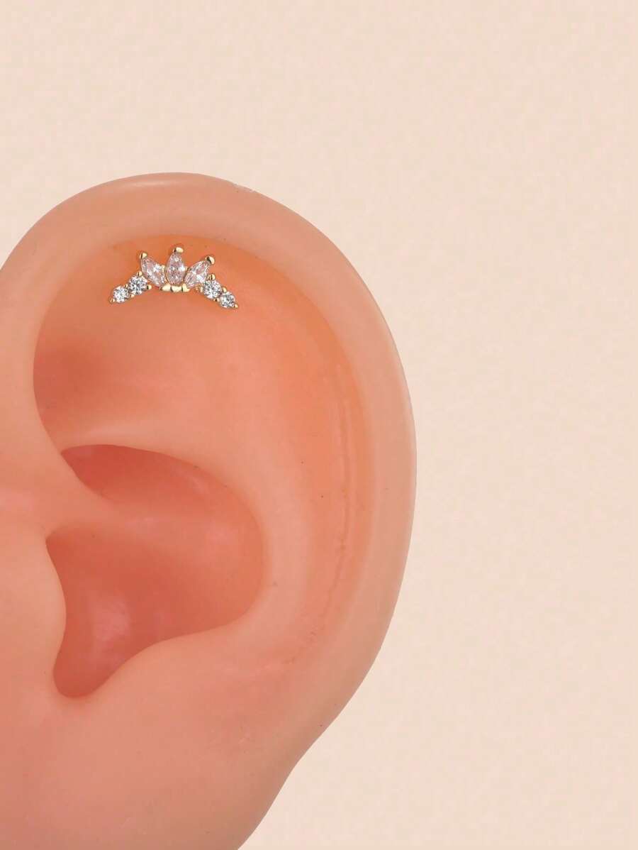 1pc Curved Zirconia Cartilage Earring, Suitable For Daily Wear - Yellow Gold - View 1