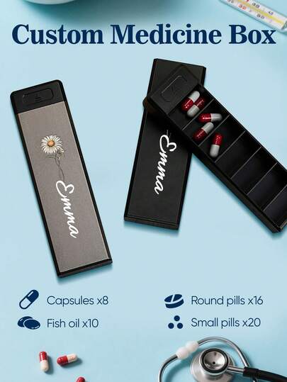 1 st anpassad pillerorganisatör, anpassad medicinlåda - personlig veckovis medicinlåda med namn, anpassad pillerdispenser för sjuksköterskor, anpassad födelseblomma och namn, resetablett för äldre, föräldrar, resenärer - 7-dagars bärbar pillerdispenser, idealisk sjuksköterska/läkare-present, mors dag, fars dag, hälsovårdspresent till familjen, medicinorganisatör till jul, present till honom, present till henne
