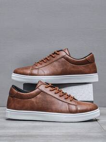 Men's Fashion Casual Sneakers, Breathable Low-Top Trainers - Brown - View 3