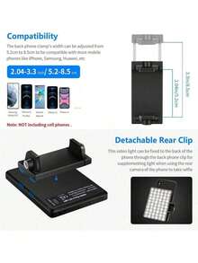 Fill-lights 60 LED de alta potencia recargable con clip, diseño de clip frontal y trasero, 3 modos de iluminación ajustables, adecuado para teléfonos inteligentes, Android, computadoras portátiles, maquillaje, selfie, vlog, adecuado para selfie y transmisión en vivo, luz de selfie portátil, capacidad de la batería: 2000mAh - Multicolor - Ver 7