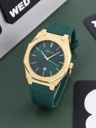DENVOSI 男士商务休闲运动手表，硅胶表带带日期显示，防水石英表