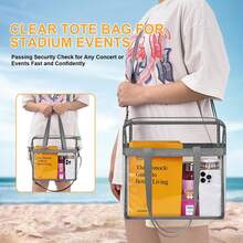 Clear Bags Stadium Approved Clear Tote Bag With Zipper Closure Crossbody Messenger Shoulder Bag With Adjustable Strap - Charcoal Grey - View 2