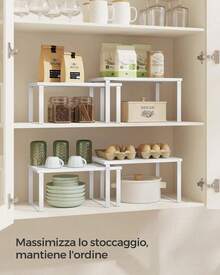 Scaffale Portaspezie, Set di 2 Organizzatori da Cucina Espandibili, Scaffale da Cucina Impilabile, Metallo e Legno Ingegnerizzato,Bianco Nuvola e Bianco Neve - Beige - Visualizzare 2