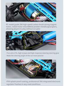 1:16 Scale Remote Control Monster Truck - High Speed Racing Car Over 38 Km/H - (Blue/Purple) - Alloy Off-Road Truck With LED Lights, Battery And Waterproof Function - Adult High Speed Racing Car Toy, Gift For Birthday, Christmas, Holiday And New Year