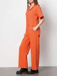 Women's Halloween Cosplay Costume, Prisoner Costume, Button Closure Short Sleeve Long Jumpsuit, Role Play Costume - Orange - View 6