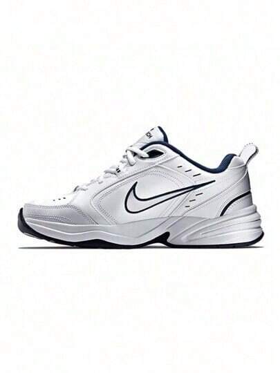 Nike Air Monarch IV Men's Sneakers White/Metallic Silver Durable Leather Upper With Air Cushioning For Support And All-Activity Traction 415445-102