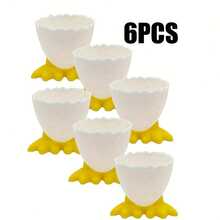 6件套早餐鸡蛋鸭脚托盘，创意厨房工具，坚固的塑料材质，独特的卡通鸭脚设计，可分离的鸡蛋托盘和鸭脚，适用于大多数鸡蛋，可用于厨房、客厅和户外，最佳鸡蛋托礼物