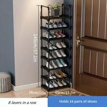 8 Tier Shoe Rack, Floor Standing Shoe Rack, Simple To Assemble Shoe Storage Organizer, Stackable Space Saving Shoe Organizer, Large Capacity Organizer For Multiple Pairs Of Shoes, Living Room Dorm Room Rental Housing - Black - View 3